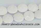 CAA01 15.5 inches 14mm faceted coin white agate gemstone beads