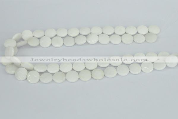 CAA01 15.5 inches 14mm faceted coin white agate gemstone beads