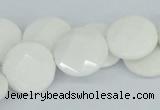 CAA02 15.5 inches 18mm faceted coin white agate gemstone beads