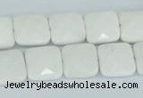 CAA04 15.5 inches 10*10mm faceted square white agate gemstone beads