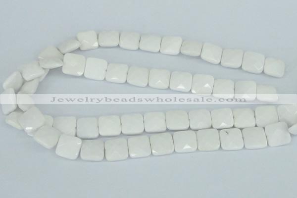 CAA05 15.5 inches 14*14mm faceted square white agate gemstone beads