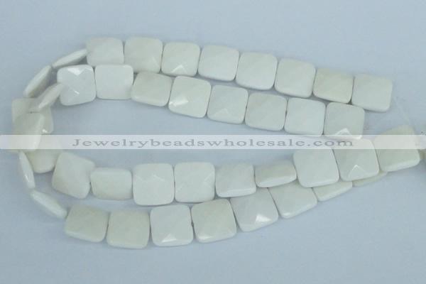 CAA06 15.5 inches 18*18mm faceted square white agate gemstone beads