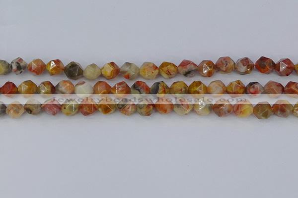 CAA1015 15.5 inches 8mm faceted nuggets red crazy lace agate beads