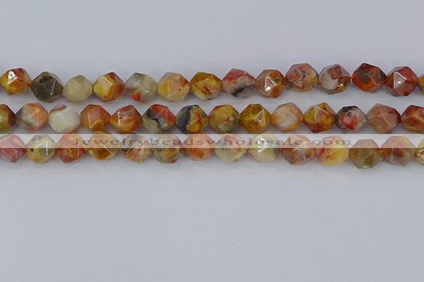 CAA1017 15.5 inches 12mm faceted nuggets red crazy lace agate beads