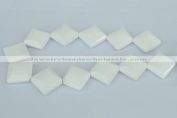 CAA11 15.5 inches 25*25mm faceted diamond white agate gemstone beads