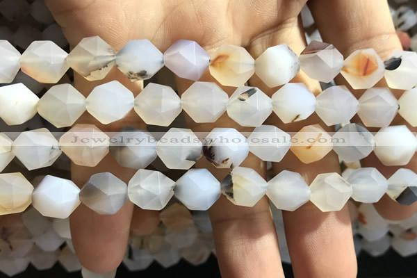 CAA1232 15.5 inches 10mm faceted nuggets matte dendritic agate beads