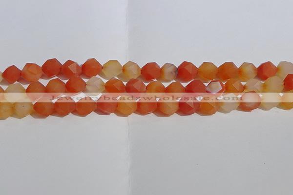 CAA1238 15.5 inches 10mm faceted nuggets matte red agate beads