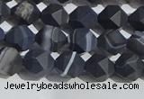 CAA1242 15.5 inches 6mm faceted nuggets matte black line agate beads