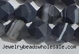 CAA1245 15.5 inches 12mm faceted nuggets matte black line agate beads