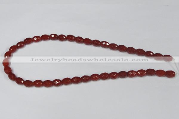 CAA125 15.5 inches 8*10mm faceted rice red agate gemstone beads