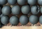 CAA1280 15.5 inches 6mm round matte plated druzy agate beads