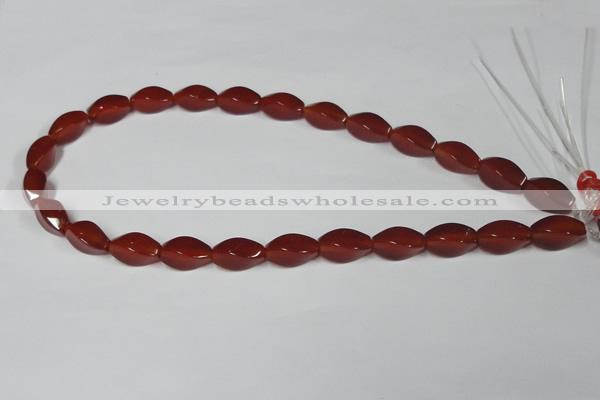 CAA129 15.5 inches 8*16mm twisted rice red agate gemstone beads