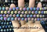 CAA1298 15.5 inches 8mm round matte plated druzy agate beads