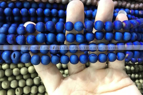 CAA1299 15.5 inches 8mm round matte plated druzy agate beads