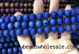 CAA1319 15.5 inches 10mm round matte plated druzy agate beads