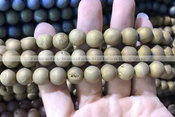 CAA1336 15.5 inches 12mm round matte plated druzy agate beads