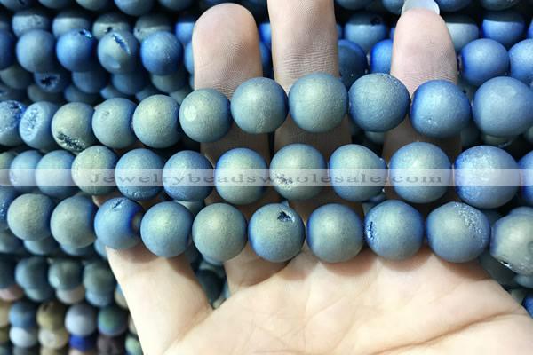 CAA1337 15.5 inches 12mm round matte plated druzy agate beads