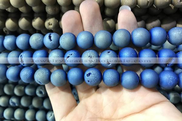 CAA1338 15.5 inches 12mm round matte plated druzy agate beads