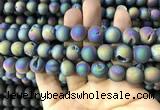 CAA1339 15.5 inches 12mm round matte plated druzy agate beads