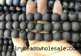 CAA1341 15.5 inches 12mm round matte plated druzy agate beads