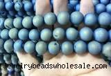 CAA1357 15.5 inches 14mm round matte plated druzy agate beads