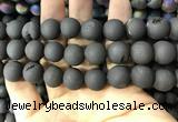 CAA1361 15.5 inches 14mm round matte plated druzy agate beads