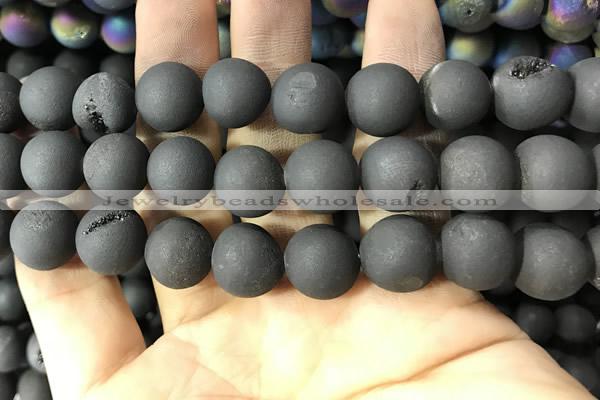 CAA1361 15.5 inches 14mm round matte plated druzy agate beads