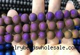 CAA1374 15.5 inches 16mm round matte plated druzy agate beads