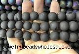 CAA1381 15.5 inches 16mm round matte plated druzy agate beads