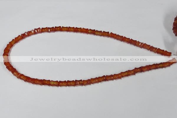 CAA142 15.5 inches 6*8mm bamboo shape red agate gemstone beads