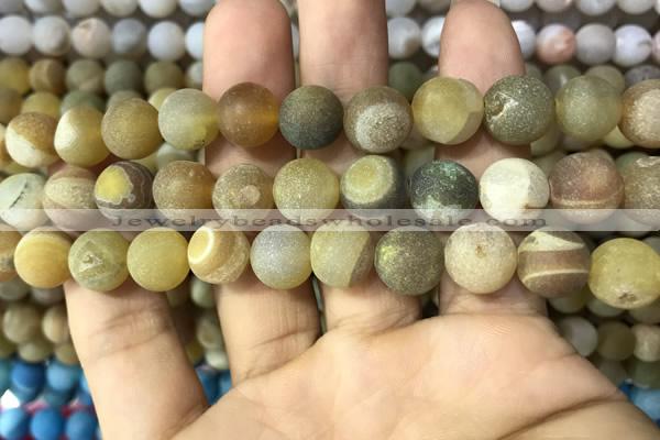 CAA1450 15.5 inches 14mm round matte druzy agate beads