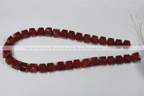 CAA146 15.5 inches 12*14mm faceted cube red agate gemstone beads