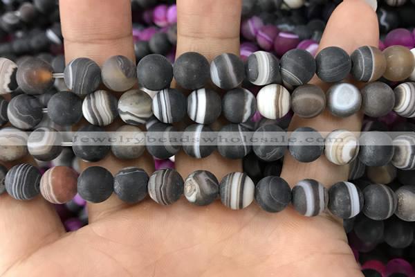 CAA1482 15.5 inches 10mm round matte banded agate beads wholesale