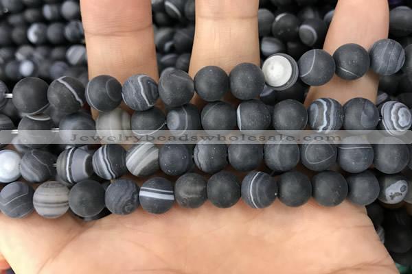 CAA1488 15.5 inches 12mm round matte banded agate beads wholesale