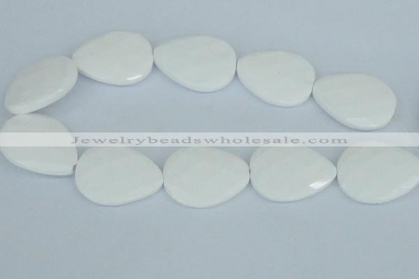 CAA15 15.5 inches 30*40mm faceted flat teardrop white agate beads