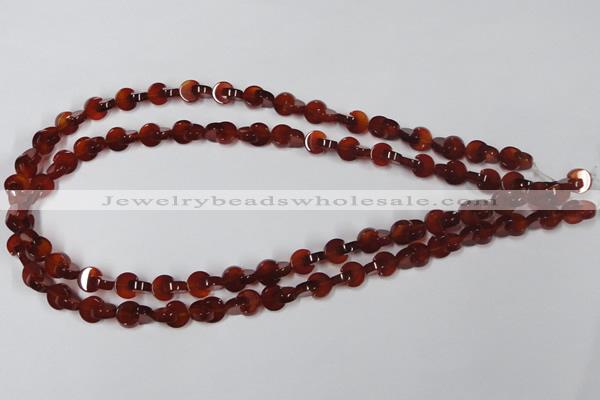 CAA151 15.5 inches 8*8mm curved moon red agate gemstone beads