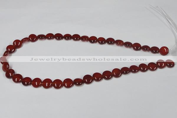 CAA156 15.5 inches 10mm flat round red agate gemstone beads