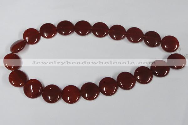 CAA159 15.5 inches 20mm flat round red agate gemstone beads