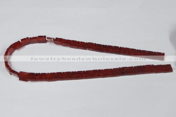 CAA178 15.5 inches 10*10mm carved square red agate gemstone beads