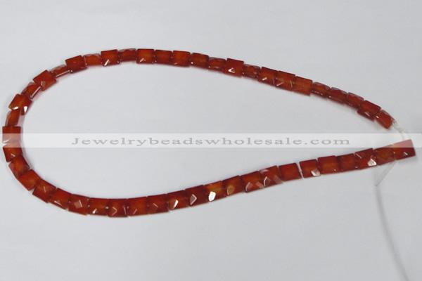 CAA179 15.5 inches 8*8mm faceted square red agate gemstone beads