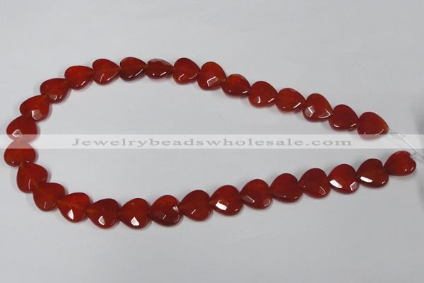 CAA180 15.5 inches 14*14mm faceted heart red agate gemstone beads