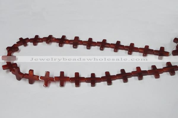 CAA182 15.5 inches 16*16mm cross red agate gemstone beads