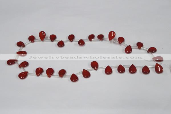 CAA185 Top-drilled 9*13mm flat teardrop red agate gemstone beads