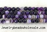 CAA2215 15.5 inches 12mm faceted round banded agate beads