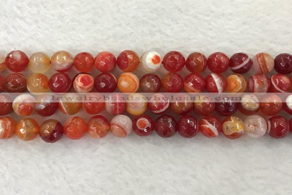 CAA2228 15.5 inches 10mm faceted round banded agate beads