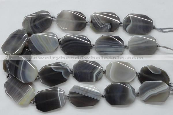 CAA246 15.5 inches 30*40mm twisted octagonal grey line agate beads