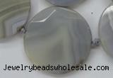 CAA252 15.5 inches 40mm faceted coin grey line agate beads