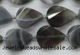 CAA258 15.5 inches 18*25mm twisted & faceted teardrop grey line agate beads