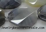 CAA263 25*30mm twisted & faceted octagonal grey line agate beads