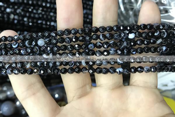 CAA2644 15.5 inches 4mm faceted round banded black agate beads